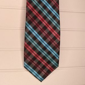 JF J. Ferrar Blue, Black and Red Plaid Tie